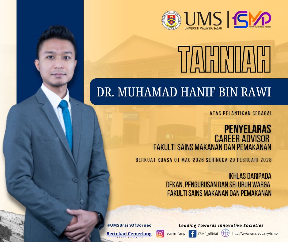 Tahniah atas Pelantikan Penyelaras Career Advisor Fakulti Sains Makanan dan Pemakanan